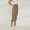Women's Casual Cotton Linen Yoga Jogger Pants 3/4 Loose Solid With Pockets And Elastic Waist