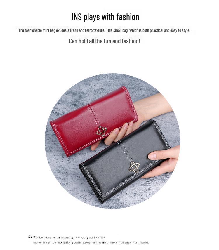 Women's Retro Long Leather Wallet - Oil Wax Zipper Clutch with Large Capacity