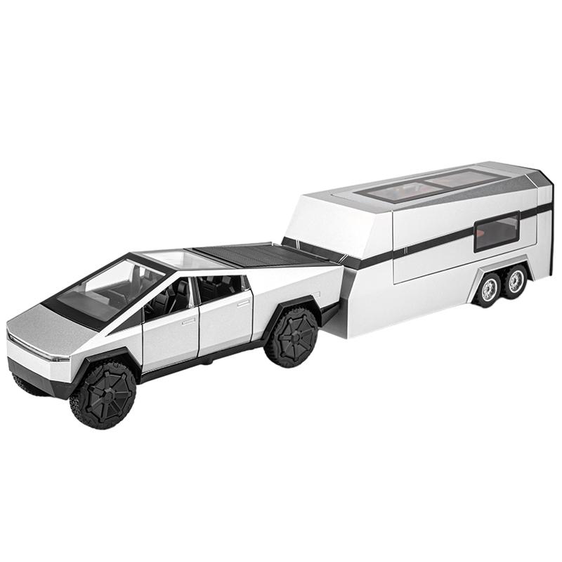 1/24 Scale Tesla Cyber Toys Off Road Truck Alloy Metal Diecast Car Model Sound and Light Boutique Decorative Collection Ornaments Birthday
