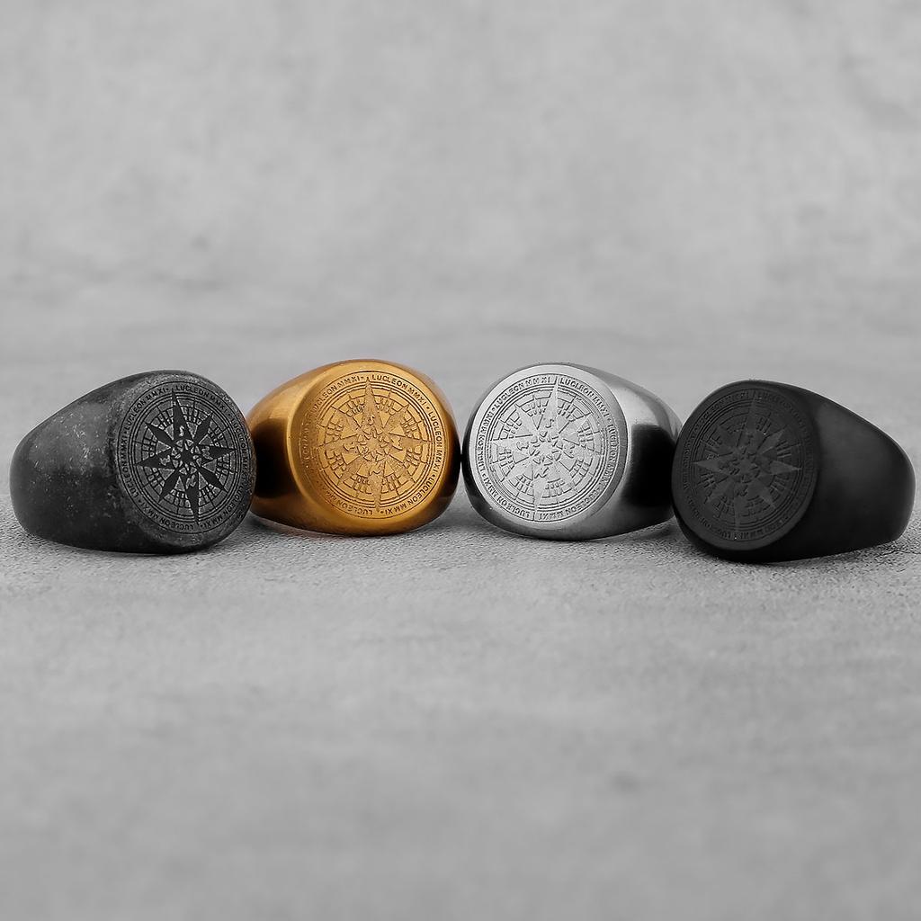 1/316L Stainless Steel Viking Compass Men's Ring Odin Amulet Domineering Jewelry Gift for Men