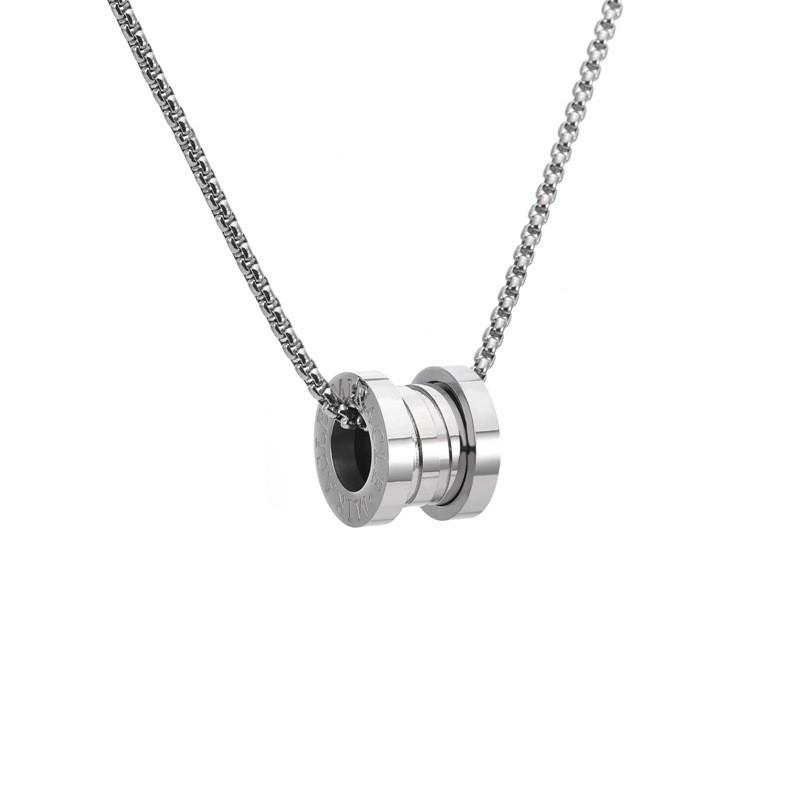 Stainless Steel Double Ring Pendant Necklace Men Hip Hop Style Long Chain With Crystal Charm Geometric Design
