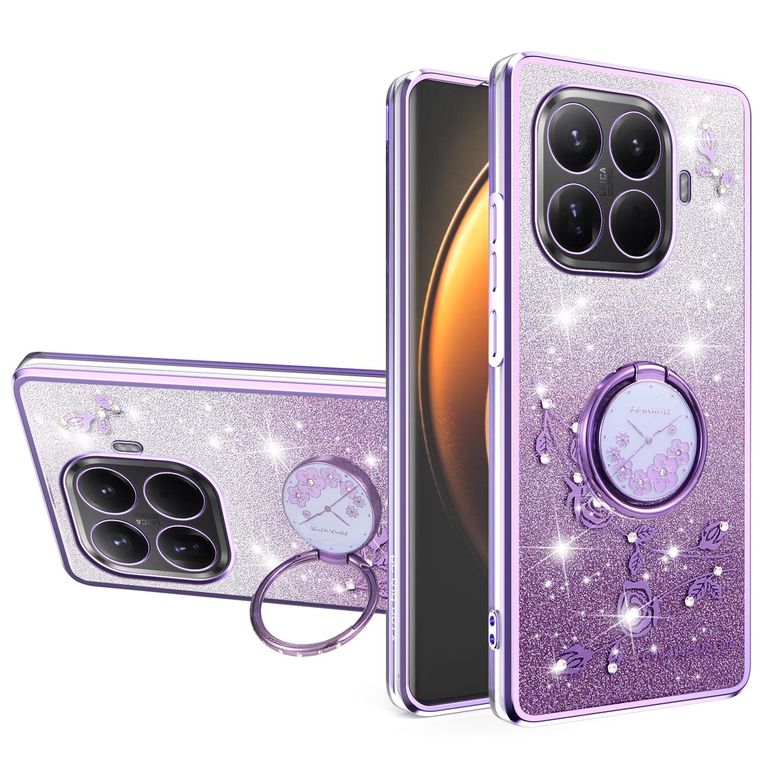 

KADEM Чохол для Xiaomi 15T Pro з кільцем-підставкою, ТПУ, квіти, чохол для телефону, градієнтний, з блискітками