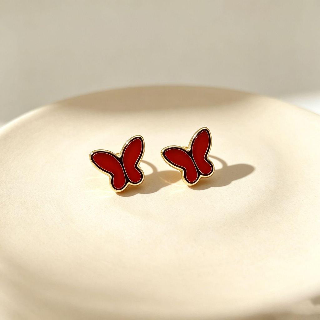 Large Stainless Steel Butterfly Earrings - Drip Oil Style, Fashionable & Creative Ear Studs for Daily Wear