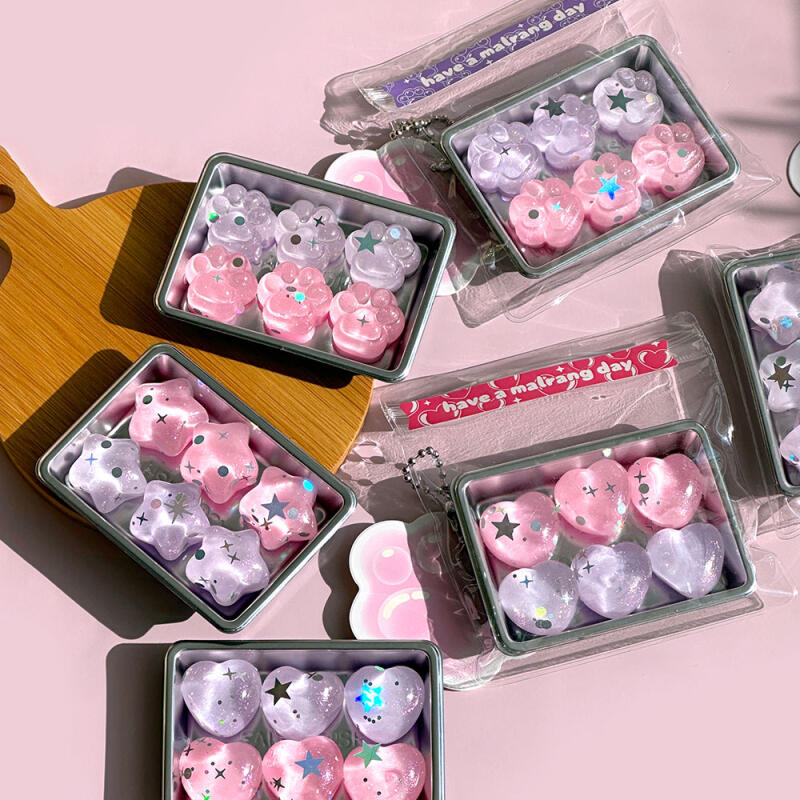 1 Box of 15 Sparkly Pastel Soft Keychains
