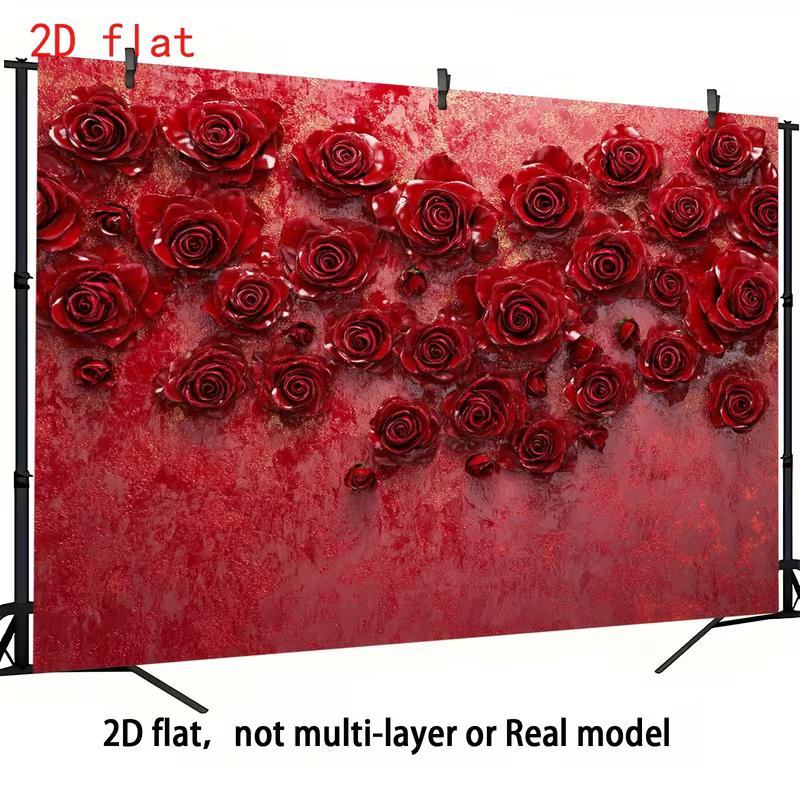 2D Romantic Red Rose Wall Wedding & Valentine's Day Photo Background Banner
