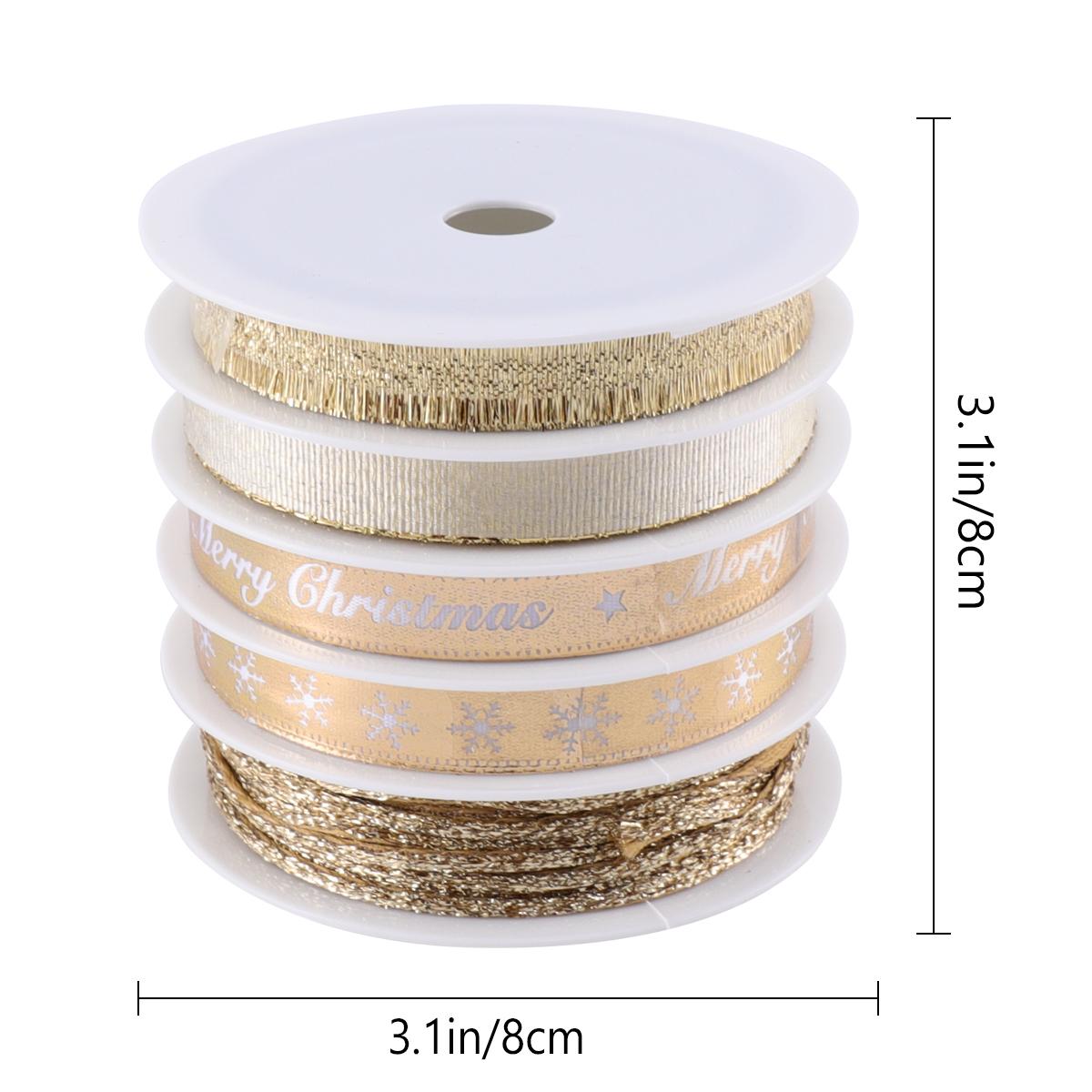 

5 Rolls 25M Christmas Printed Ribbon Silver For Gift Wrapping Party Wedding Holiday Diy Crafts Decorative Band Handicrafts золотистий