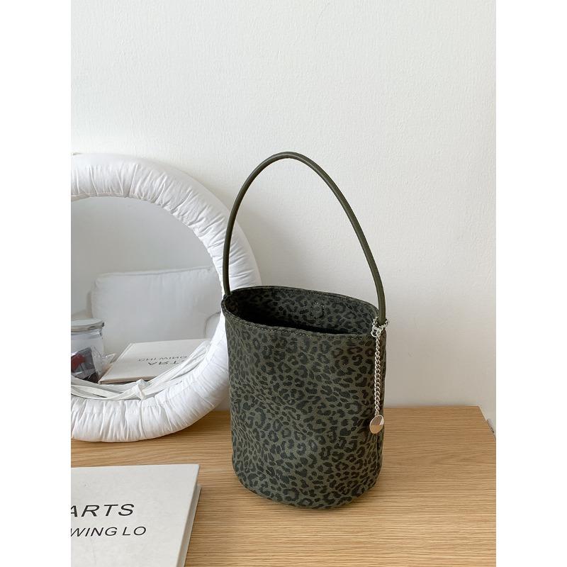 

Cylinder leopard print bag trendy retro bucket bag women s simple portable shoulder bag