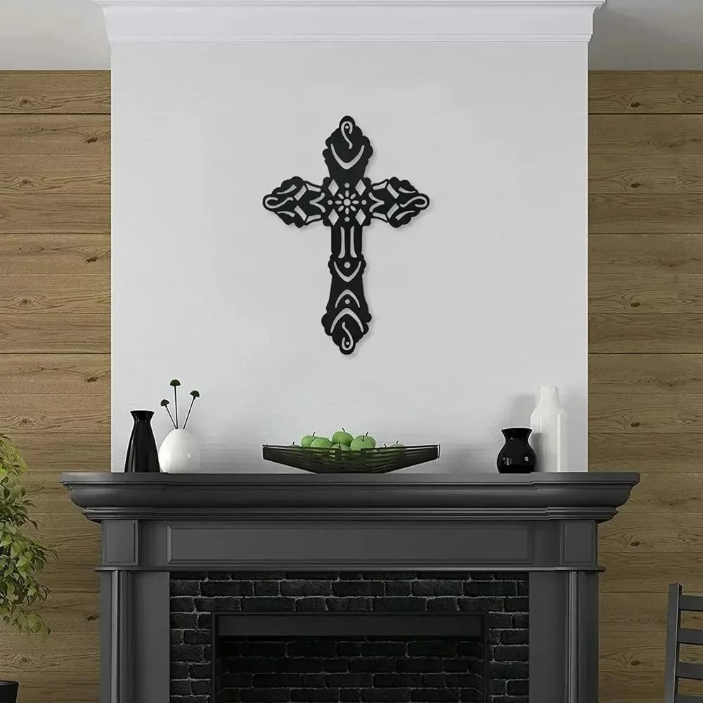 Dekoratives Kreuz aus Metall (15" x 10") - Christliches religiöses Kruzifix, Wandaufkleber, Wandkunst zum Aufhängen und elegantes Kunstwerk als Dekoration