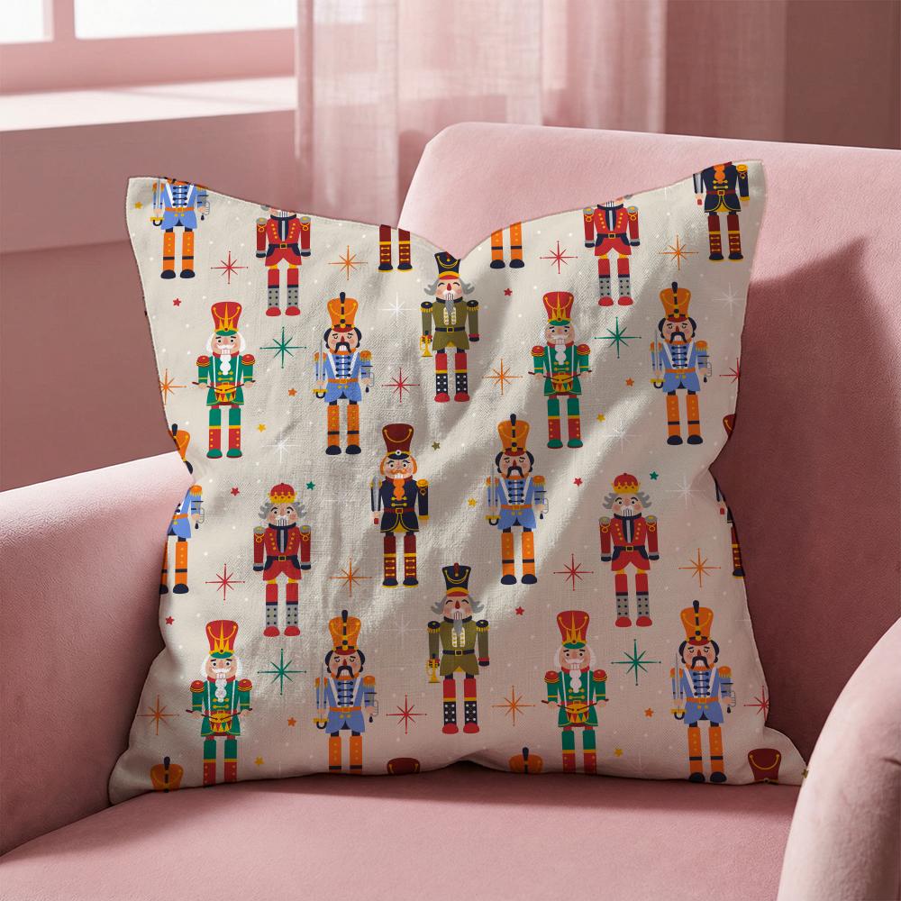 Nordic Nutcracker Soldier Toy Cushion Cover Multi-Scene Pillow Cover for Home & Car - Reversible, Soft & Durable for Daily Use