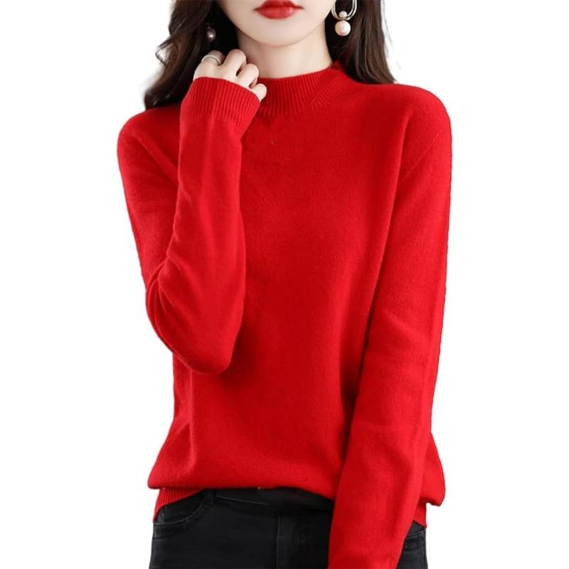 TIFICY Women's Fashion Casual Fall Winter Solid Color Print Long Sleeve Half Turtleneck Tops Women's Clothing Woolen Knitwear Sweaters