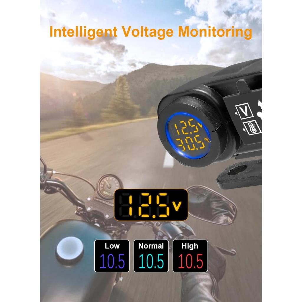 Nabíječka telefonu na motorku Digitální displej 36W QC3.0 Duální USB Rychlá nabíječka Adaptér voltmetru a teploměru pro mobilní telefon