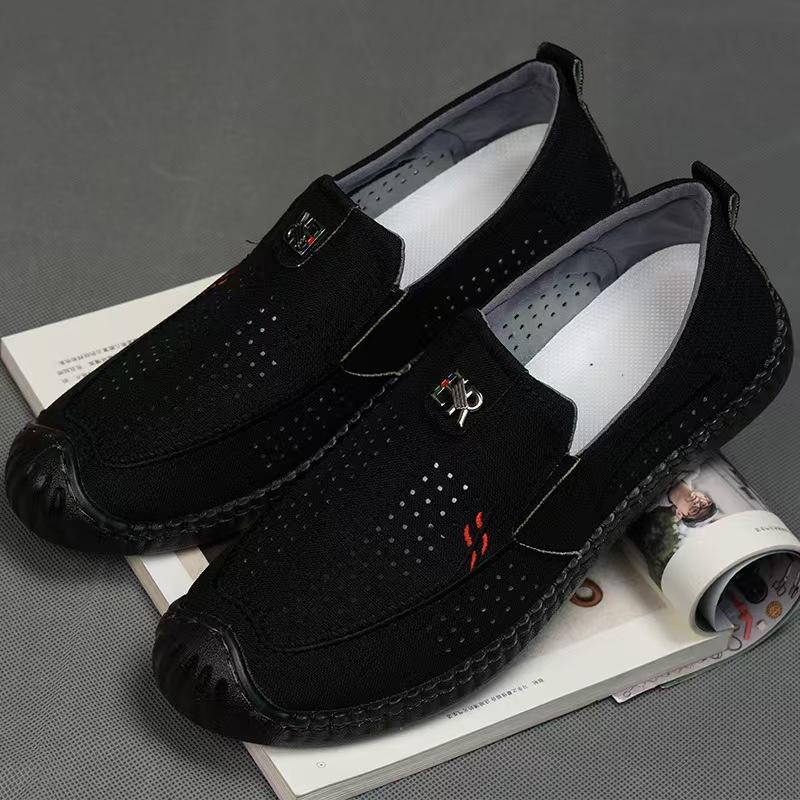Old Beijing Cloth Shoes Men's Shoes Breathable Single Shoes Net Shoes Summer Casual Soft Sole Linen Mesh One Pedal Canvas Shoes