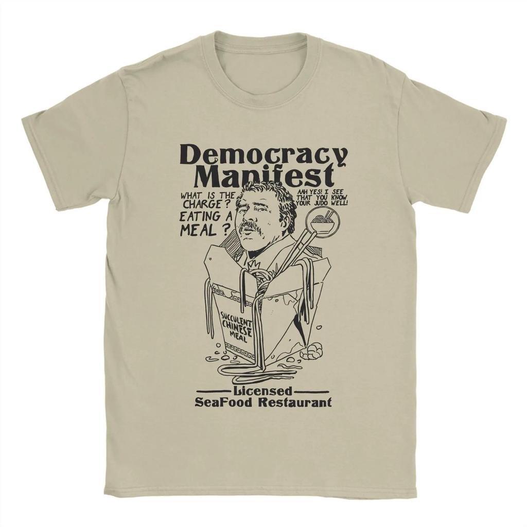T-shirt Divertente a Maniche Corte 100% Cotone Manifestazione Democratica Mangiare un Pasto Cinese Succulento Grafica Top Unisex T-shirt