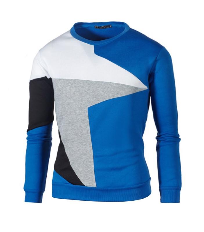 Men's Patchwork Color Block Long Sleeve Fleece Sweatshirt