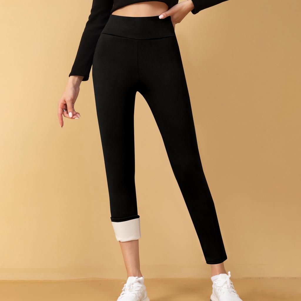 Ladies' Lamb Wool Thickened High Waisted Slimming Pencil Pants With Bottom And Warm Pants