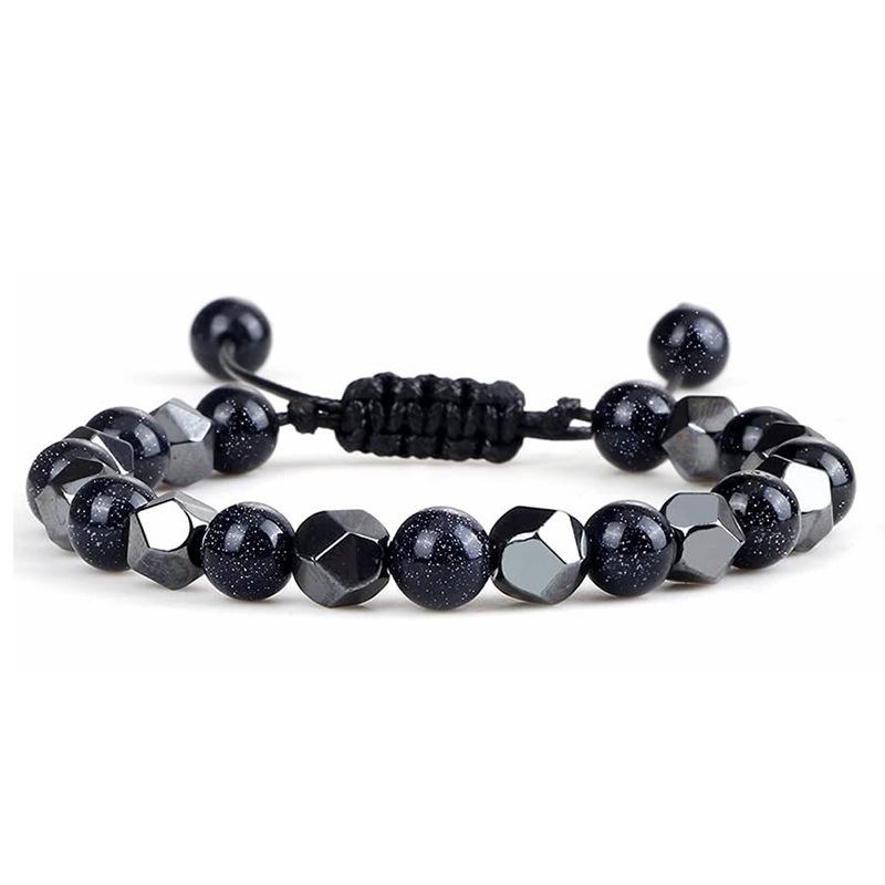 

JYL TS Bracelet Men s Fashionable Elastic Attracts Success & Confidence 14-Blue sandstone black gallstone деревини коричневого кольору