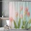 Pastel Tulip Shower Curtain 1Pc Polyester 2D Flat Print 70.8X70.8" Soft Pink & Light Blue Floral Bloom On Misty Background