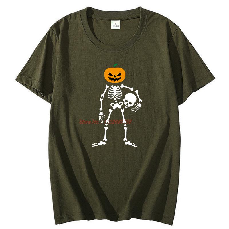 Skeleton Holding Skull Fashion Graphic T Shirts Halloween Funny Tees Tops Summer Cotton Short Sleeve Tee Unisex Print T Shirt