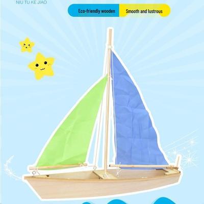 Dongtinghao DIY Wooden Sailboat Model Kit for Children - Self-Propelled Sailing Ship Craft Toy