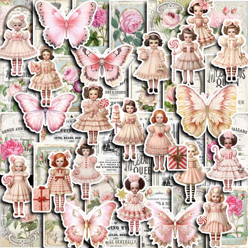 European and American Lolita Doll Journal Stickers - 47 Sheets of Butterfly Girl Patterns