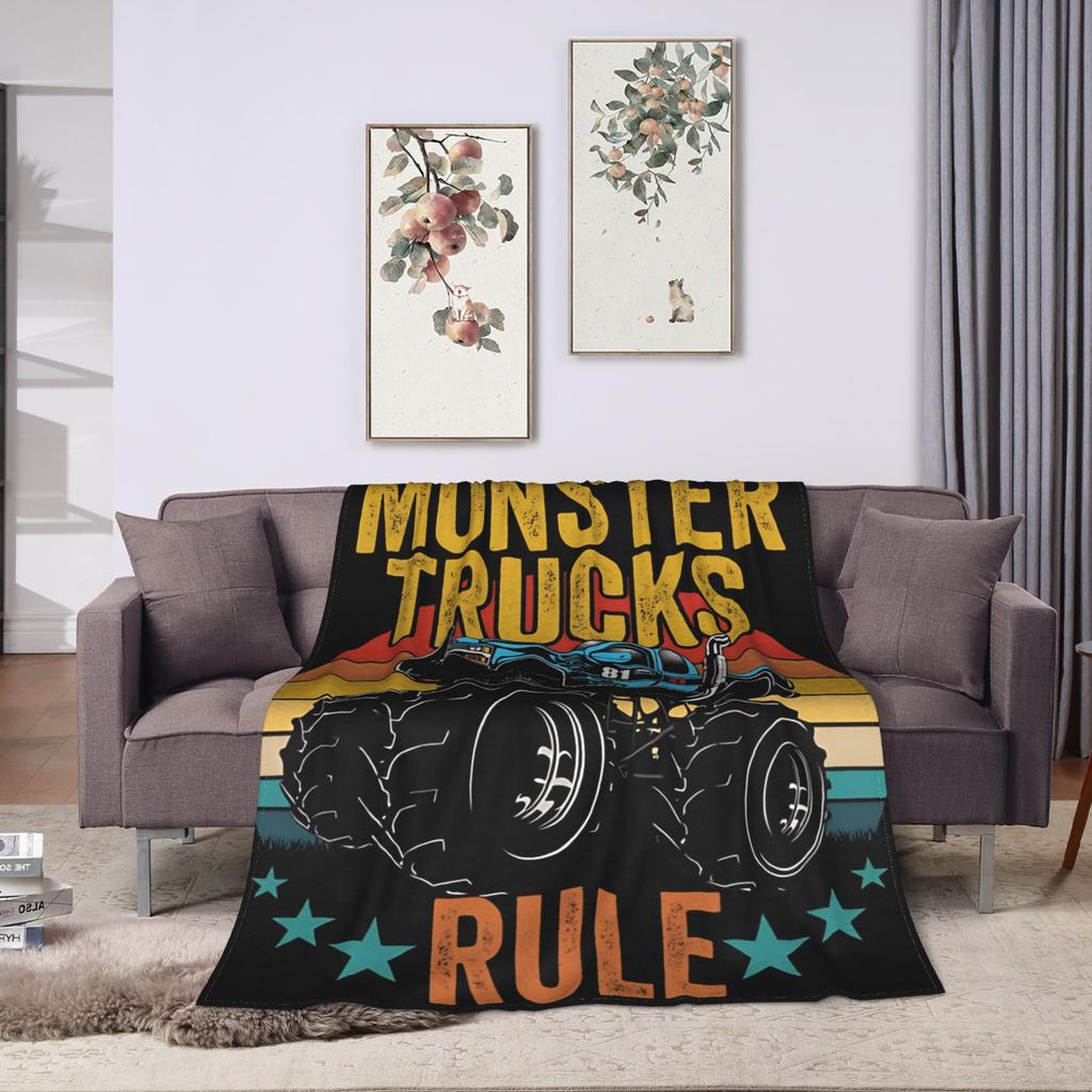 Monster Trucks Rule Plush Blanket Kids Adult Flannel Throw Outdoor Super Warm Customized Quality Bedspread Birthday Gift