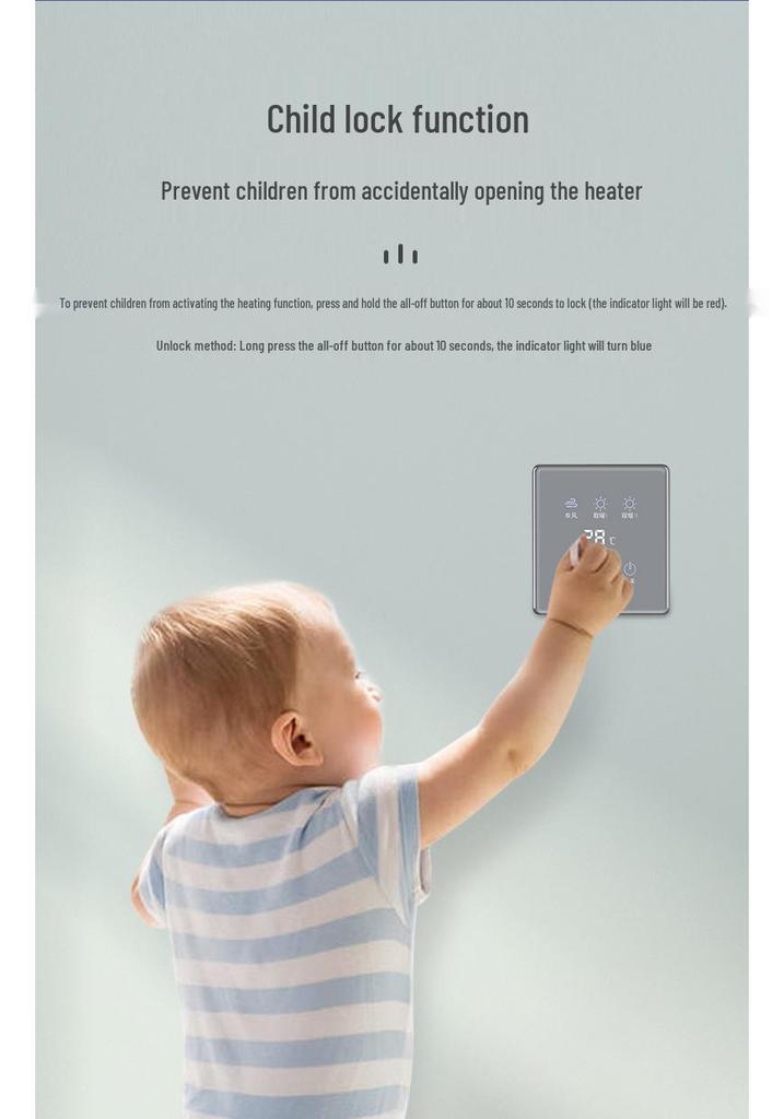 Smart Touch-Screen Bathroom Heater Switch, Flush-Mounted, Wireless Mijia App Compatible
