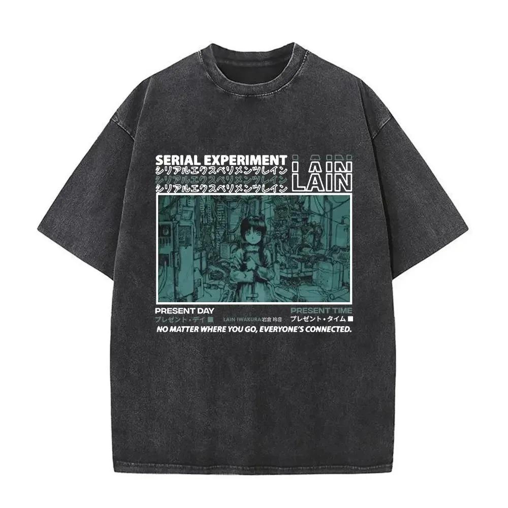 Serial Experiments Lain Iwakura Lain "Everyone's Connected" Episode List Vintage Washed Oversized Black T-Shirt | 90s Cyberpunk Cult Anime Fan Merch