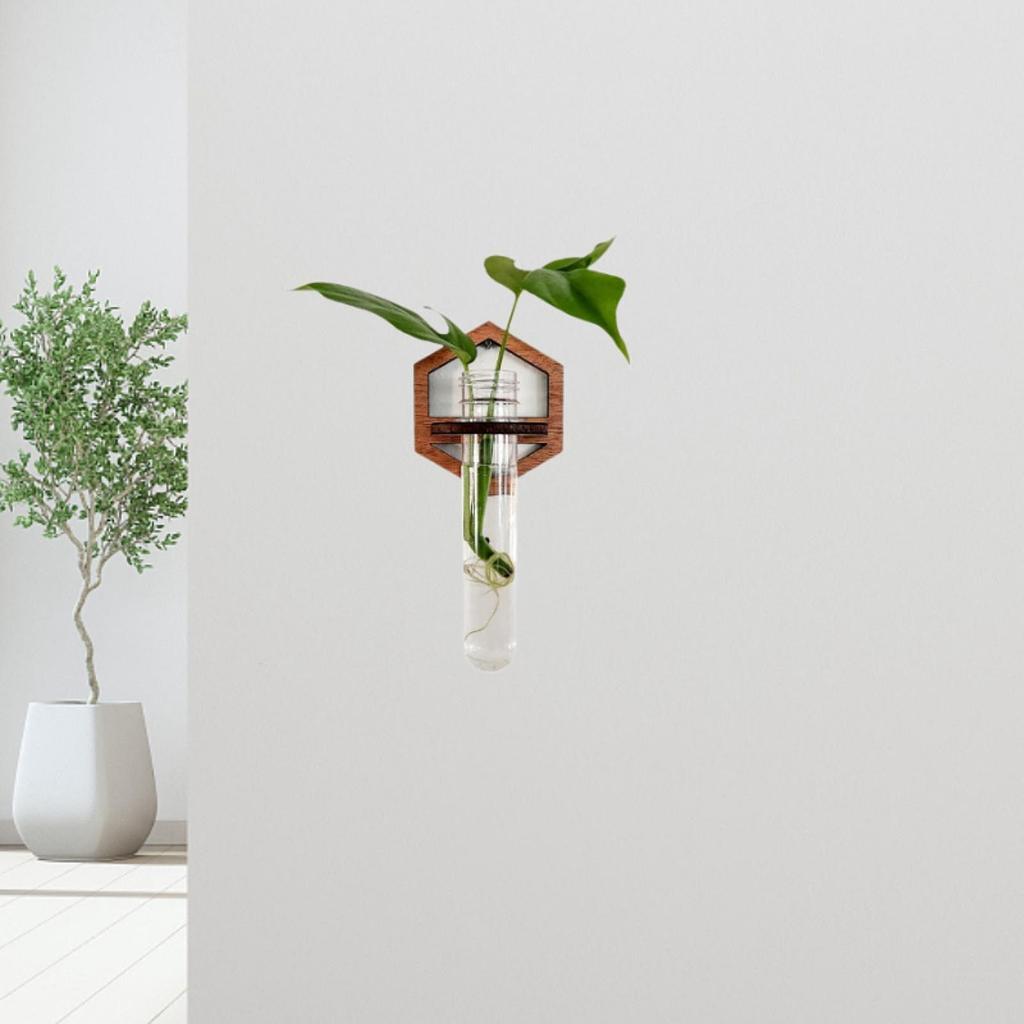 Hydroponic Vase Home Office Decor Easy To Install Flower Pot Decoration Wall Mount Wooden Shelf for Living Room Bedroom Balcony