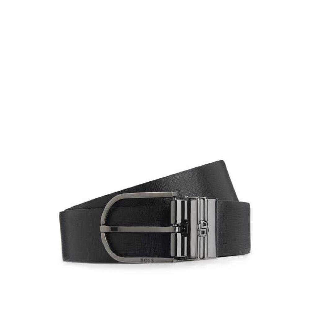 Boss Leather Engraved Logo Business Reversible Belt Black  50558744002 ONESI