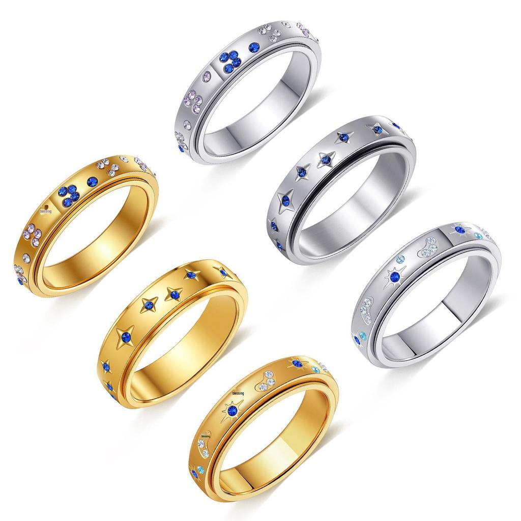 Europäisches und Amerikanisches Stern Sonne Schmetterling Strass Edelstahl Damen Ring Set