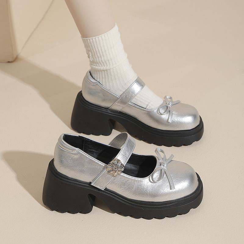 Silver Xiaoxiangfeng French Platform Mary Jane Shoes Women's 2025 New Summer Skirt Small Leather Shoes Thick Heel Single Shoes