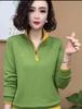 Spring Fashion Half-Zip Embroidered Slimming Color Block Long Sleeve Top for Moms