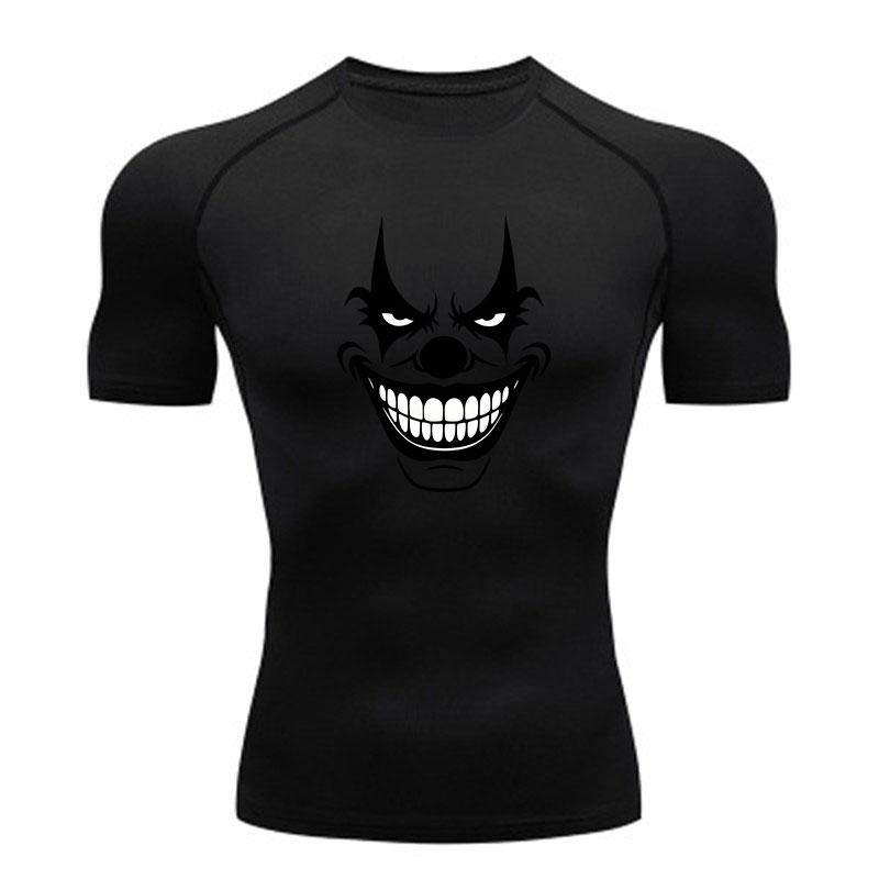 Men Compression Fitness Sport T-Shirt, Scary Evil Clown Face