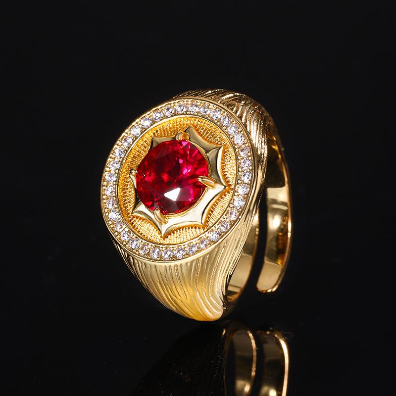 Jewelry Copper Bottom Gold-Plated Simulation Corundum Temperament Round Gold Ring Female 8Mm