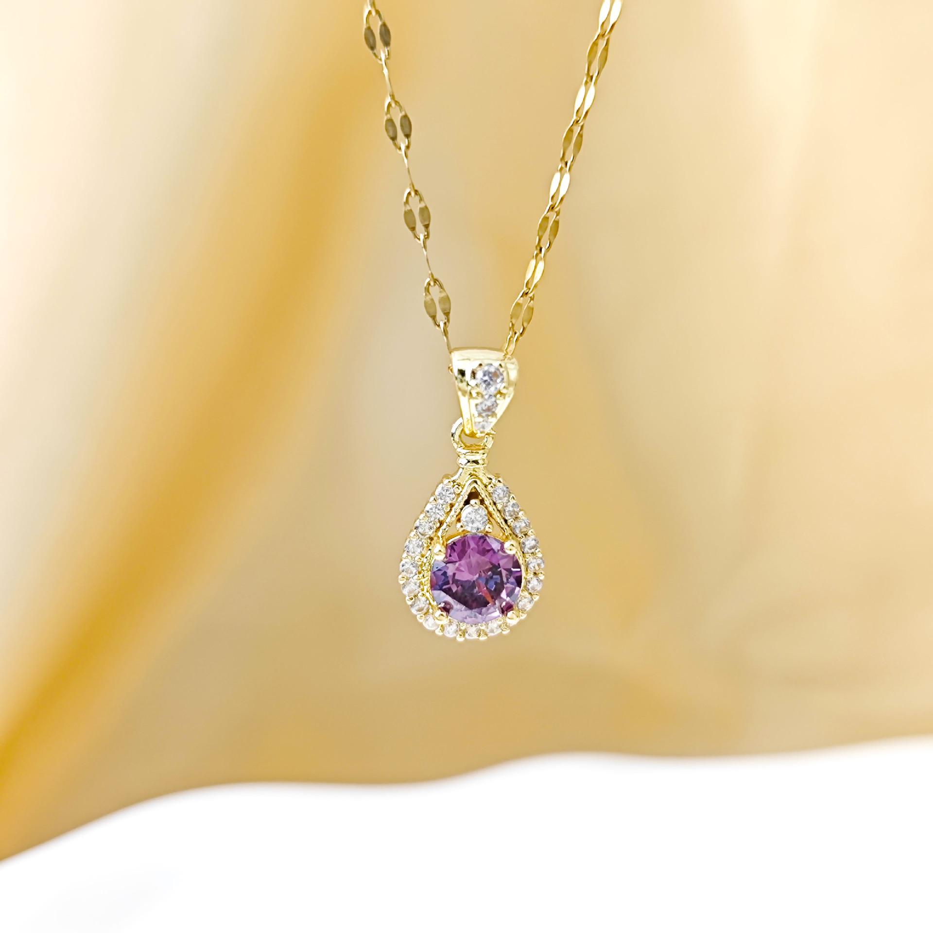 Purple Crystal Water Drop Pipa Necklace - Light Luxury Pendant Chain Jewelry