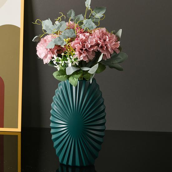 Plastic Ribbed Flower Vase Minimalist Modern Flower Holder Container Home Office Table Centerpiece Decorative Floral Plants Vase