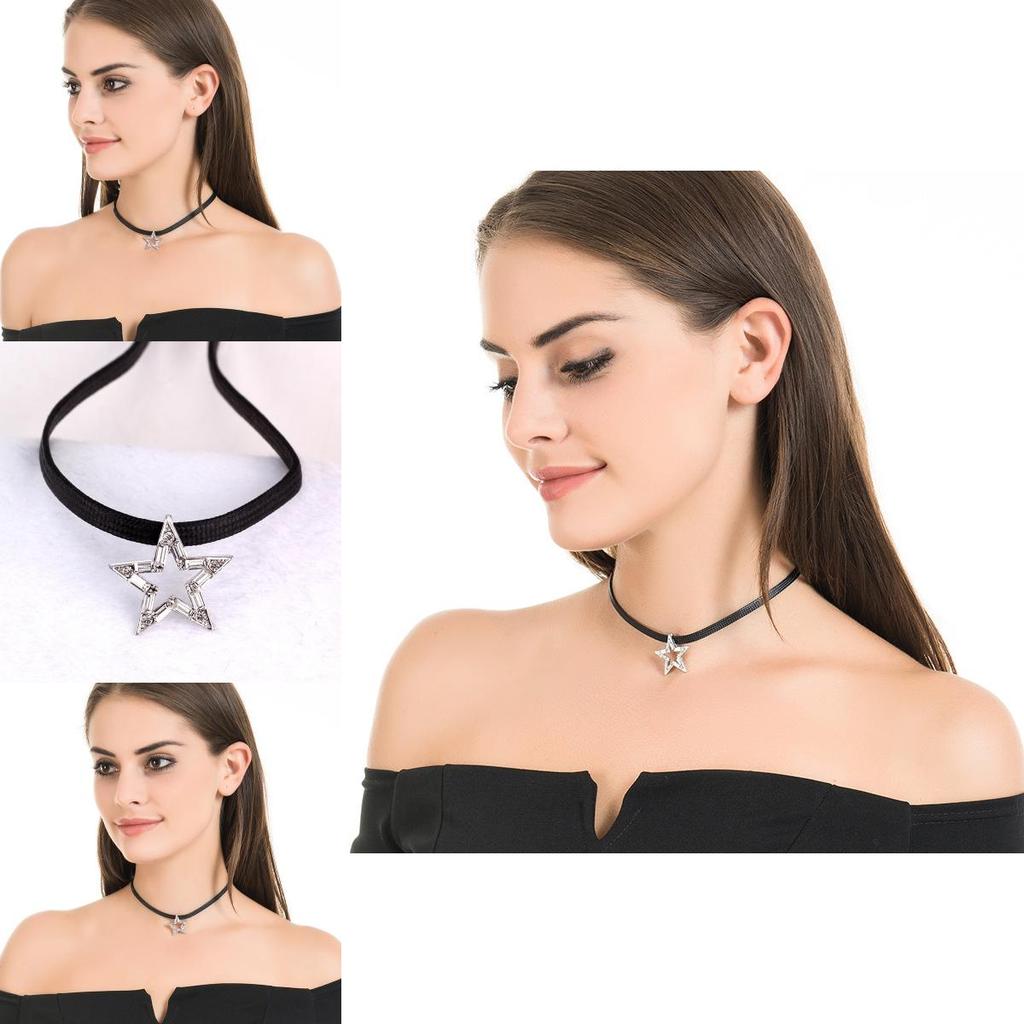 Snygg Svart Stjärna Chokerhalsband För Kvinnor Med Geometrisk Design Och Glittrande Kristaller