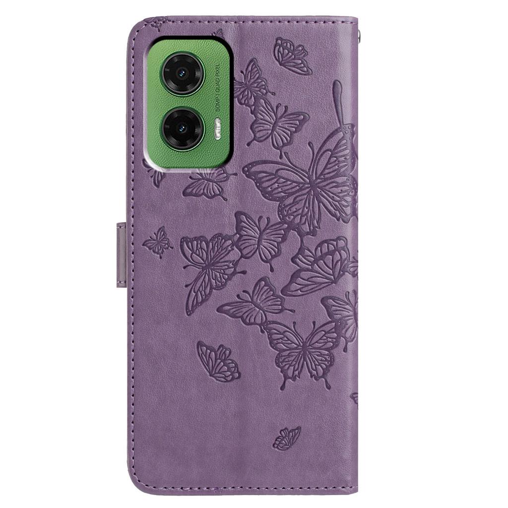 Für Motorola Moto G35 5G Hülle Schmetterling geprägt Brieftasche Ständer PU Leder Klapphandyhülle mit Riemen