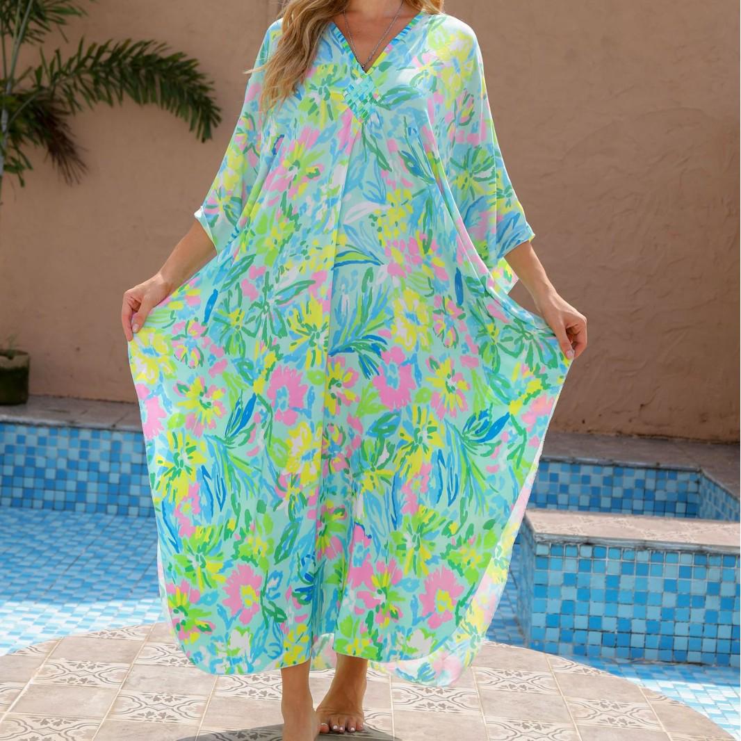 

Rayon Beach Cover-Up: Casual, Loose Sun Protection Bikini Robe for Vacation One Size