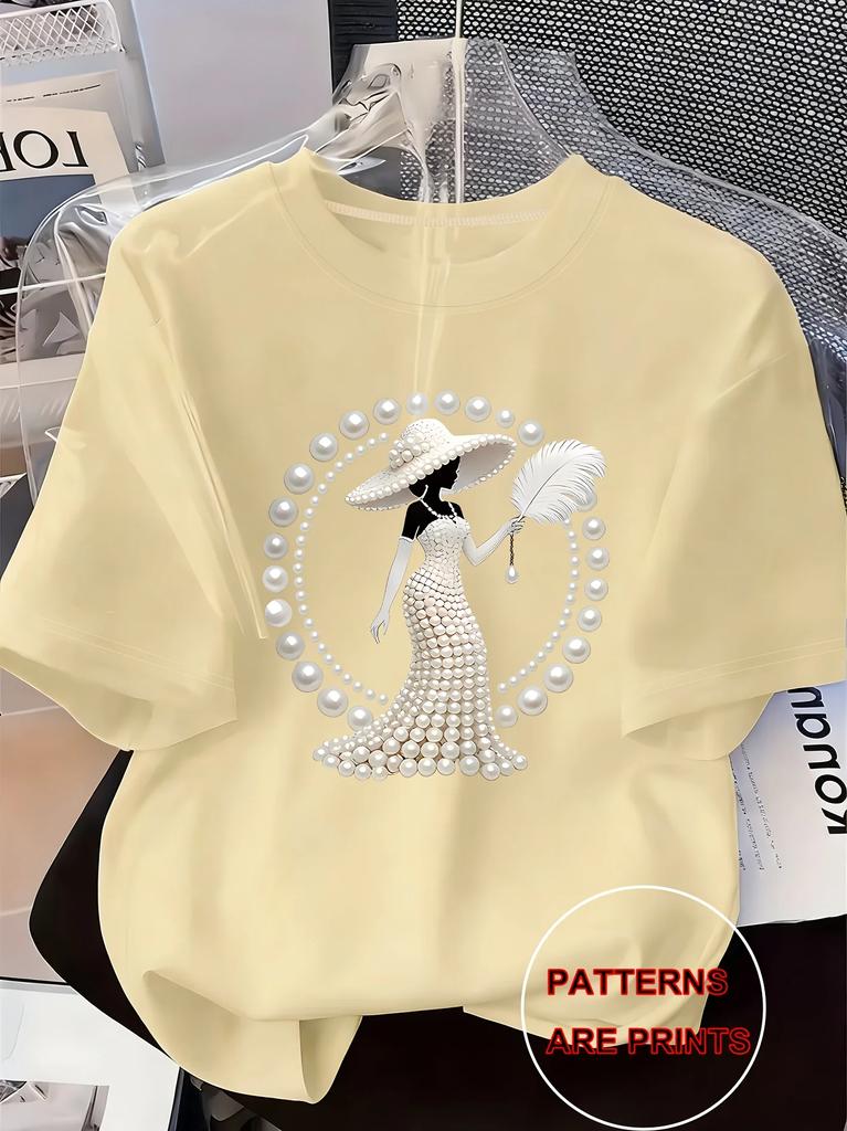 Unisexs Printed Tshirt Pearl Diamond Jewelry Unisexs Design Casual Round Neck Shortsleeved Top Urban Style Printed Tshirt