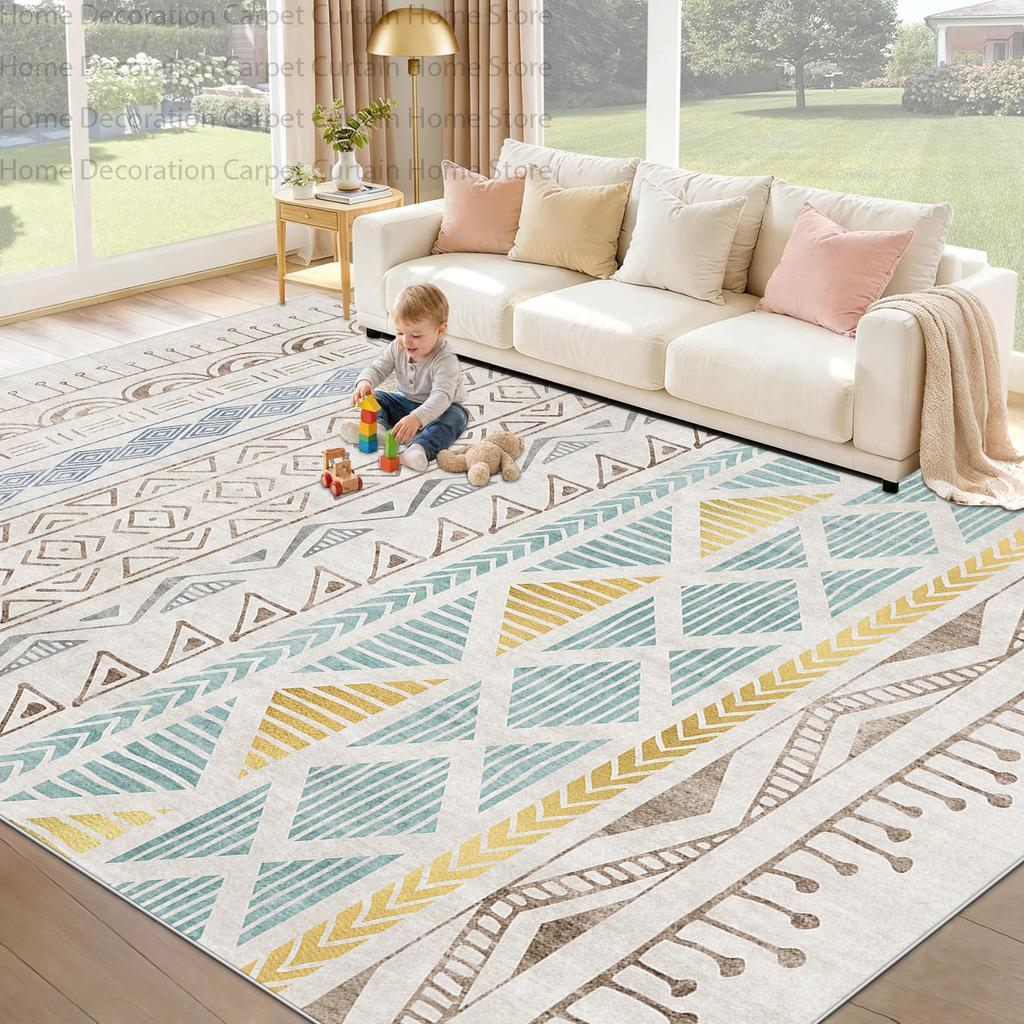 Vintage Geometric Carpet Living Room Soft Fluffy Home Decor Washable Rectangle Bedroom Large Area Rug Non-Slip Lounge Floor Mats