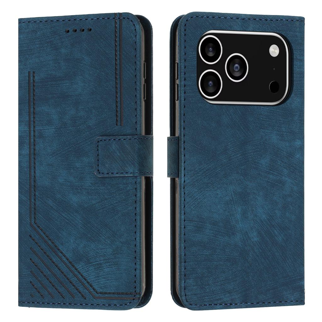 For iPhone 17 Pro Stand Case Imprinted Lines Leather Phone Cover