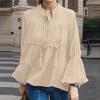 ZANZEA Women Casual Stand Collar Bell Sleeve Loose Blouse
