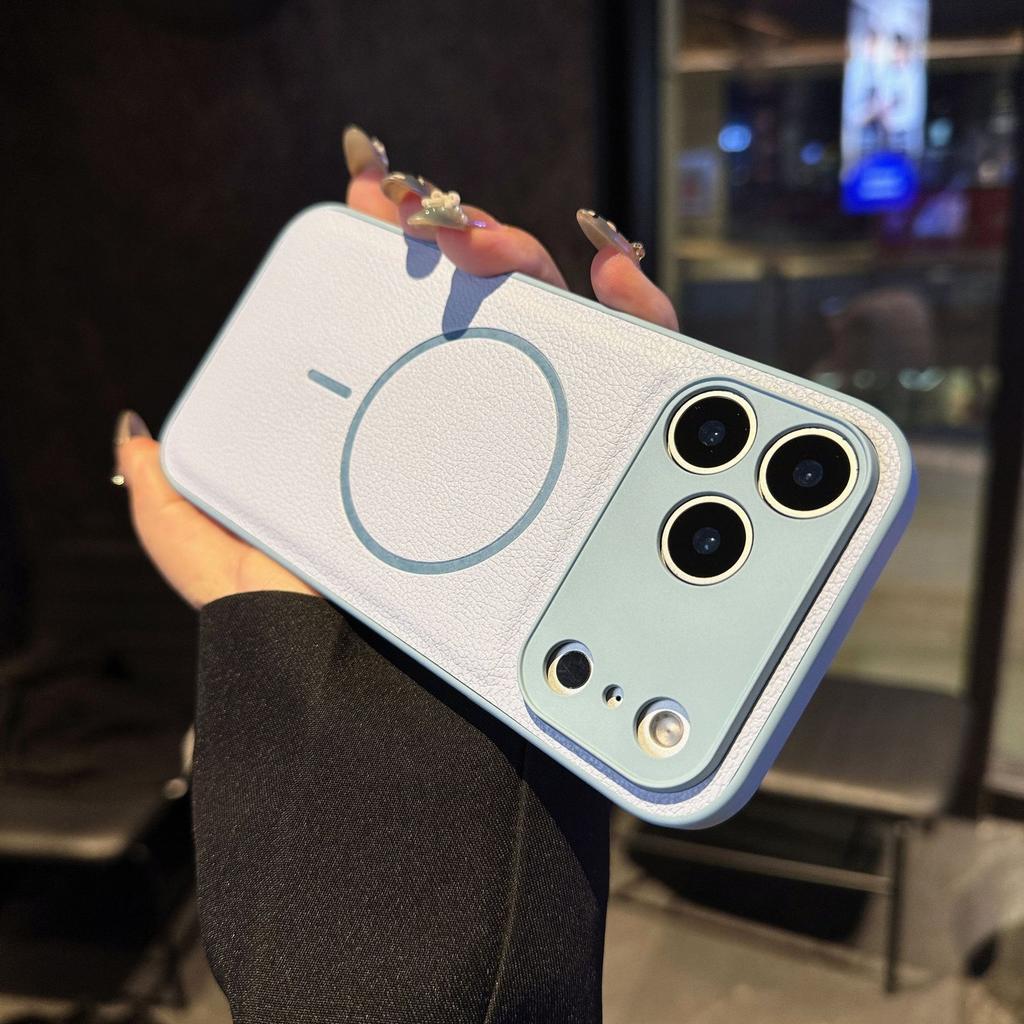 Thin Circle Magnetic Suction for Apple 17pm Mobile Phone Case Two-in-one for IPhone15pro Plain Leather