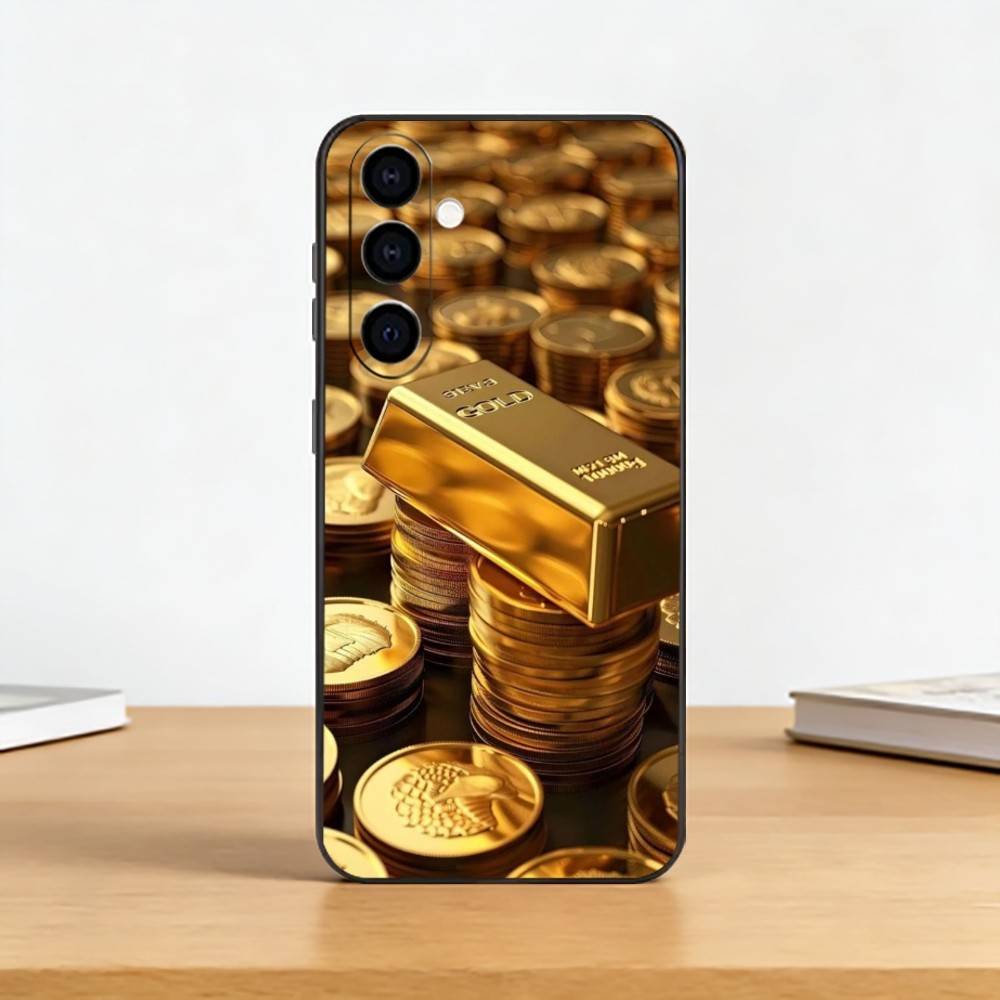 Money Gold A-Art Phone Case For Samsung Galaxy A73,A72,A71,A70,A53,A52,A51,Others Soft Black Cover
