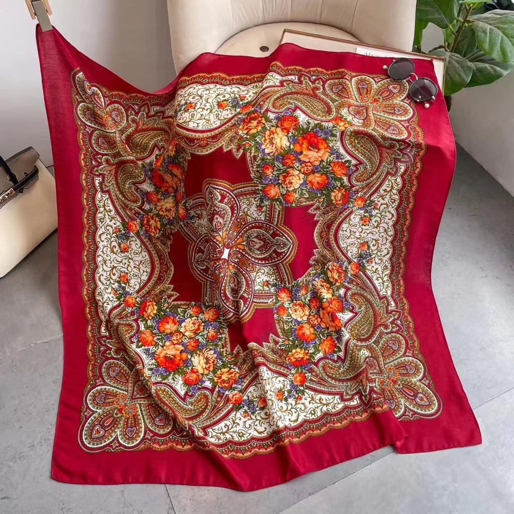 110*110cm Russian Square Scarf Women Luxury Paisley Floral Print Bandana Shawl Ukrainian Babushka Handkerchief Head Wraps