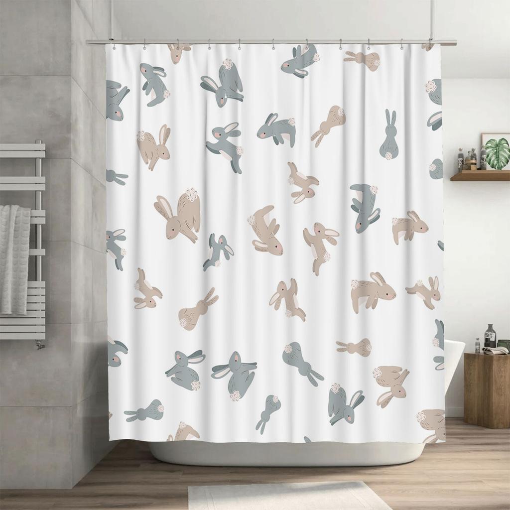 Adorable Bunny Shower Curtain 3D Printed Waterproof Fabric for Bathrooms Decor
