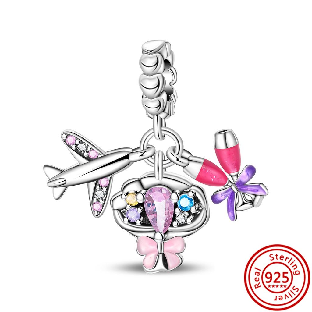 New 925 Copper Pink Candy Lollipop Donuts Dessert Birthday Cake Sweet Life DIY Beads Fit Original Pandora Charm Bracelet Zircon