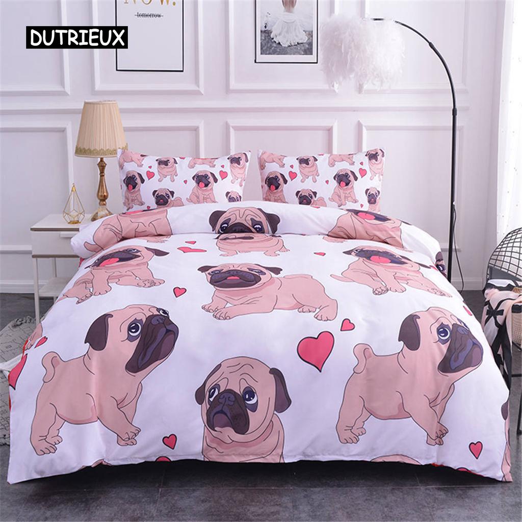 3D Dog King Queen Full Twin Duvet Cover Funny Puppy Bedding Set Teens Adult Kawaii Pet Animal White 2/3pcs Polyester Quilt Cover