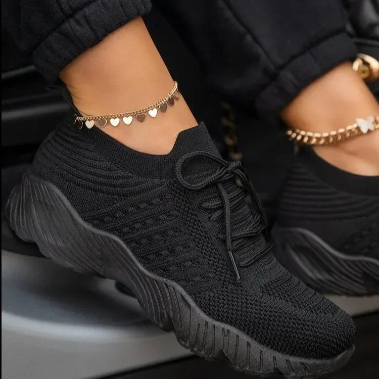 Fashion Women Sneakers Casual Shoes Comfortable Mesh Lace-Up Ladies Sport Shoes Wedges Chunky Women's Vulcanized Shoes Females Sneakers